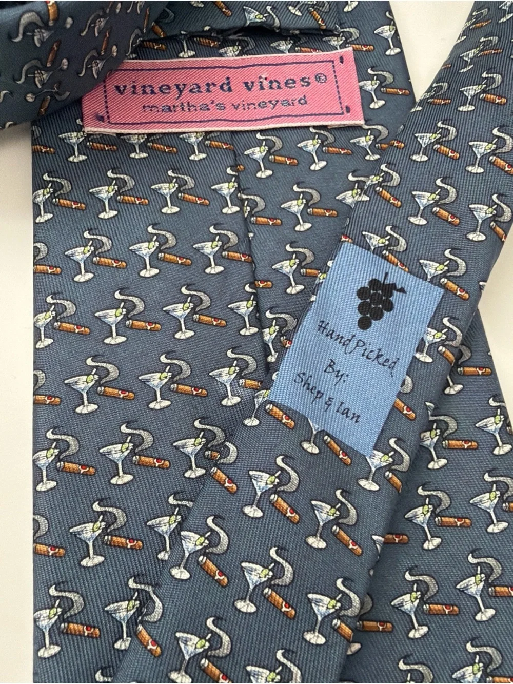 Vineyard Vines Martini & Cigar Themed Silk Tie